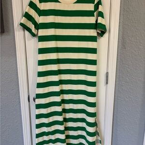 entro Green and Cream Striped Tee Dress
